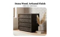 Distressed Finish 4-Drawer chest of drawers Rustic Design Handleless 4-Drawer chest of drawers Vintage Look Chest of Drawers serrated edge Detailing for Homeowners, Interior Decorators, Students, Bedroom, Living Room, Hallway, Closet