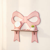 Wall Shelf with Bow Charming Wooden Shelf with Bow Pink Furniture for Girls, Teens, Nursery, Bedroom, Dressing Room