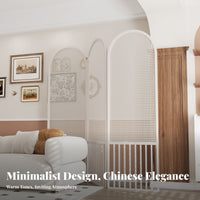 Freestanding 3-Panel Arched Cane Screen Modern Design 3-Panel Folding Partition Hand-Woven Room Divider Stylish Accent for Hotel Managers, Guesthouse Owners, Interior Designers, Entryway, Bedroom, Studio Apartment, Dressing Area