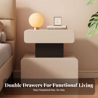 Two-Tier Block Nightstand Rounded Corners Bedside Table Quiet-Close Drawers
