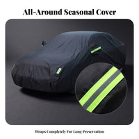 Full-Coverage Sedan Car Cover Elasticized Car Cover with Mirror Pockets Reflective for Outdoor Parking, Winter Storage