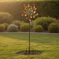 Crystal Leaf Wind Rotator Gradient Color Leaf Wind Sculpture Colorful Metal Pinwheel for Yard, Patio
