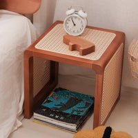 Rattan Cube Stool Versatile Multi-Purpose Low Seat Handmade Look for Living Room