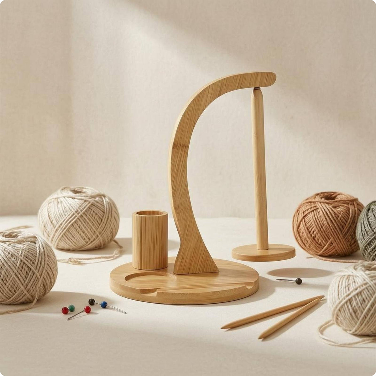 Rotating Yarn Spool Holder 360-Degree Rotation Craft Storage Wood-Grain Finish