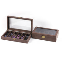 Retro Wooden Sunglasses Storage Box with Transparent Lid, Multi-Compartment