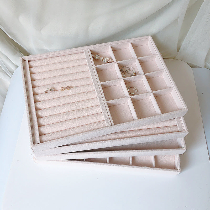 Jewelry Storage Tray with Pearl Velvet, Beige-Pink, for Rings, Earrings, Bracelets, Display
