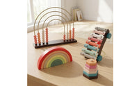 4 Pieces Child-Centered Wooden Rainbow Stacking Toy Educational Wooden Rainbow Stacker Pastel Stacking Toy Natural for Toddlers, Preschoolers, Kids, Playroom, Preschool, Nursery