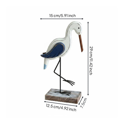 Wooden Seagull Figurine Mediterranean Design Rustic Bird Table Accent