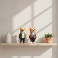 2 Pieces Corgi Figurine with Backpack Decorative for Desk, Bookshelf