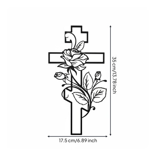 Floral Cross Sign Long-Lasting Material Religious Symbol Modern Outline