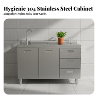 Stainless Steel Kitchen Cabinet Water Resistant and Oil-Resistant Built-in Kitchen Counter Cabinet Rust-Resistant 2 Door Storage Cupboard for Families