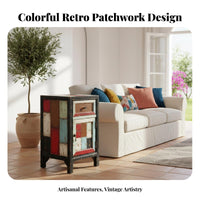 3-Drawer Colorful Cabinet Vintage visual American Country Nightstand space-saving Size for Renters