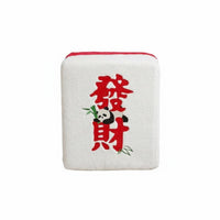 Mahjong Tile Pouf Plush Surface Low Stool sturdy Wood Legs for Entryway, Bedroom