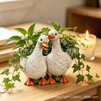 Resin Duck Couple Flower Pot Planter for Garden and Balcony