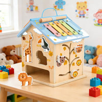 Wooden Toy House with Xylophone Interactive Busy House Learning Busy Box Sensory for Toddlers, Playroom