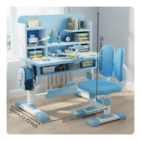 Adjustable Child's Study Desk with Hutch Set Ergonomic Children's Writing Table Student Workstation Chair Storage Bookstand Engineered Wood Steel Suitable for Children's Bedroom Study Room Homework