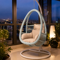 Double Hanging Egg Chair, 105x196cm Outdoor Garden Egg Chair with Stand, PE Rattan Basket Design & Olefin Cushion