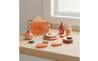 Pretend Bread Maker Toy Bright Colors Wooden Breakfast Toy Screen Fun Pretend Food Set for Playroom