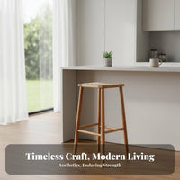 Backless Woven High Seat Vintage Design Bar Stool Tapered Legs for Cafe, Pub