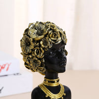 African Woman Sculpture Gold Accents Lady Figurine Decorative for Living Room