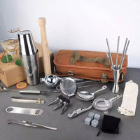 Portable Bartender Tool Kit Leather Handle Bartender Tool Roll Bag for Camping