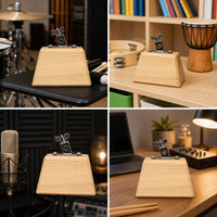 Wood Block with Mount Natural Finish Percussion Block with Clamp Easy to Attach for Drummers, Drum Kits, Practice Setups