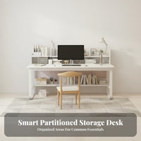 Home Office Workstation Multi-Functional Study Table with Storage Shelves Wide Desktop Writing Desk with Bookshelf for Bedroom, Small Space, Dorm Room