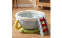Pet Bowl Bed Bowl-Shaped Cat Bed with Handle Cute Feline Resting Place for Living Room
