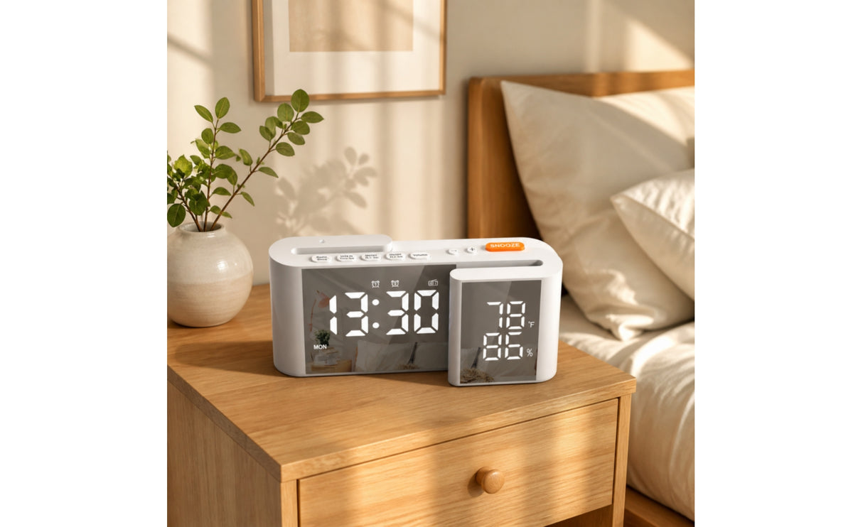 Alarm Clock with Temperature Display Desktop Alarm Clock with Humidity Display Snooze for Students, Heavy Sleepers, Bedroom, Nightstand, Dorm Room