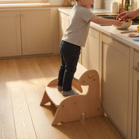 Dinosaur Step Stool Easy to Assemble Wooden Climbing Stool Snagless Furniture for Kids, Children, Lavatory, Kitchen, Bedroom