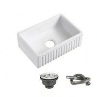 Ceramic Apron Sink White Single Basin Sink Drain Strainer Included for Kitchen