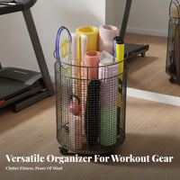 Large Capacity Exercise Mat Storage Rack Heavy Duty Gym Equipment Holder Rust-Resistant Home Gym Storage Cart Easy to Assemble for Garage, Living Room