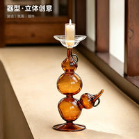 Creative Gourd-Shaped Glass Candle Holder with Colorful Candle