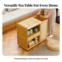Traditional Tea Cart with Water Boiler Detachable Drip Tray Mobile Tea Serving Station Multifunctional Mobile Serving Cart with Drawer for Hosts