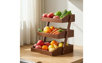 3 Tier Rack with Slatted Trays Rustic Countertop Vegetable Produce Rack Convenient Kitchen Organizer for Pantry