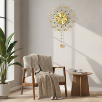Peacock Wall Clock Gold-Tone Wall Clock with Pendant Radial for Homeowners