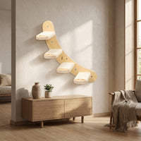 Cat Climbing Wall with Wood Shelf and Perch, Modern Indoor Frame Featuring House and Textured Surface, Wall Mounted Treads for Large Kitten Play