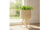 Handwoven Woven Planter with Legs Natural Three-Legged Planter Stand Boho Corn-Rope Plant Basket Handmade for Home Decorators, Living Room, Indoor Garden, Bright Corners