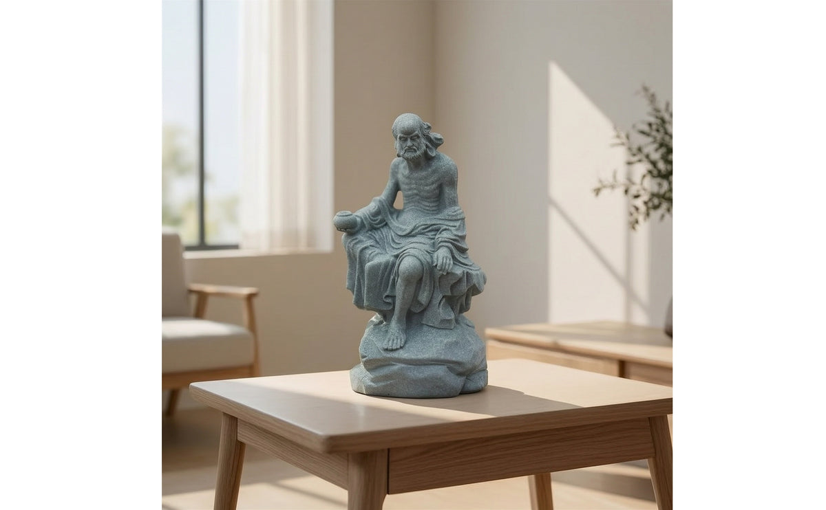 Daruma Statue Sandstone Meditative Ornament with Stone Texture Carved Stone Statue for Tea Room, Study