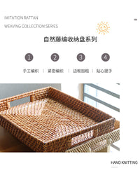 Handwoven Plastic Rattan-Style Tray for Tea and Storage