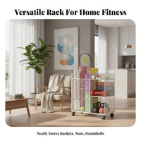 With Wheels Mind-Body Practice Mat Storage Rack Space Saving Home Gym Storage Cart Large Capacity Rolling Sports Equipment Holder Heavy Duty