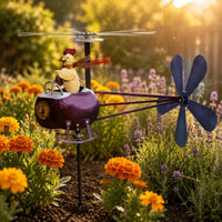 Helicopter Chicken Wind Outdoor Metal Wind Vane Ornament Funny for Patio