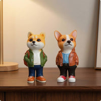 2 Pieces Corgi Figurine with Backpack Decorative for Desk, Bookshelf