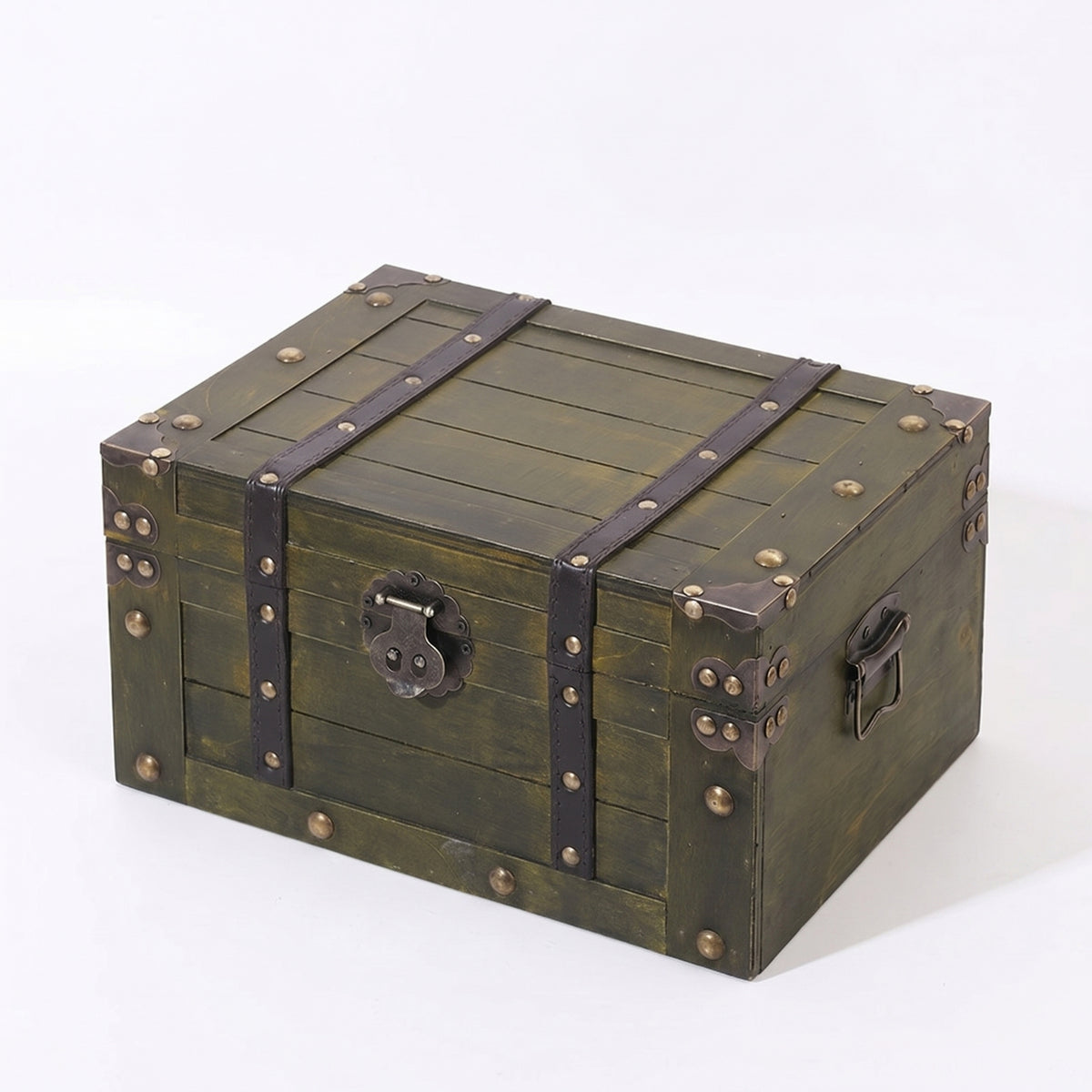 Rectangular Wooden Storage Chest Weathered Green Antique-Style Storage Chest Metal Latch for Stage Prop
