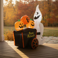 Inflatable Pumpkin Cart Halloween Inflatable with LED Lights Luminous Yard Decoration for Garden
