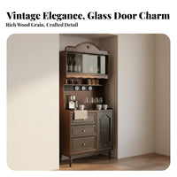 Multi-Functional Solid Wood Liquor Cabinet Sturdy Construction Wood Top Sideboard Large Capacity Vintage Coffee Bar Cabinet Versatile Use for Small Apartment Dwellers, Entertainers, Interior Decorators