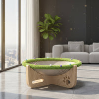 Raised Pet Bed with Scratcher Elevated Cat Hammock Breathable Material Wooden Cat Lounge Bed for Kittens
