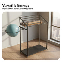 Exercise Mat and Ball Rack Space Saving Multi-Layer Exercise Storage Stand Large Capacity Home Gym Equipment Organizer