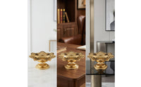Gold-Toned Lotus Fruit Plate Metal Fruit Bowl with Pedestal Embossed Footed Plate Scalloped for Living Room, Altar, Tea Table