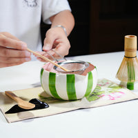 Ceramic Painted Striped Matcha Tea Set with Whisk Accessory